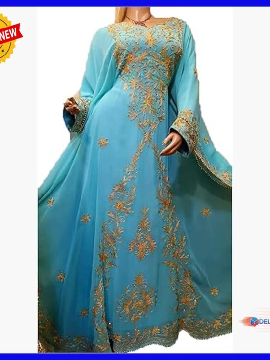 Other - Long Sleeve Georgette Kaftan Gown Abaya Dress Lounge Wear Strapless
